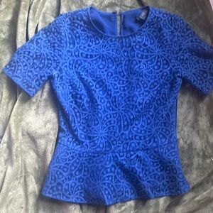 Royal blue lace peplum Club Monaco short sleeve top XS
